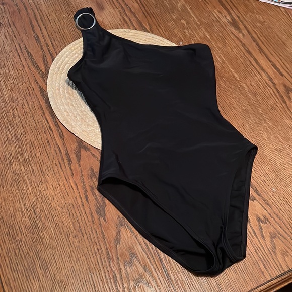 Anne Cole Black One Shoulder Swimsuit Size 10 - Picture 2 of 9